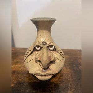 Vintage Ugly Face 3D Bud Vase Art Pottery Stoneware Handmade Artist Signed 78